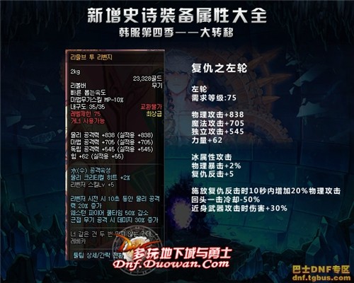 dnf韩服大转移新增史诗大全之神枪手武器篇