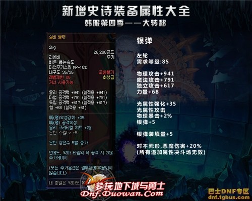 dnf韩服大转移新增史诗大全之神枪手武器篇