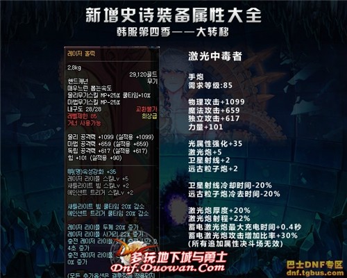 dnf韩服大转移新增史诗大全之神枪手武器篇