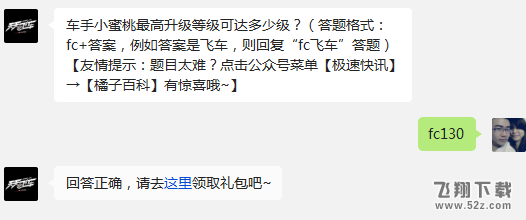 车手小蜜桃最高升级等级可达多少级? 天天飞车11月30日每日一题答案