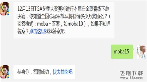 12月13日TGA冬季大奖赛将进行本届白金联赛线下总决赛，你知道全国总冠军战队将获得多少万奖励么?