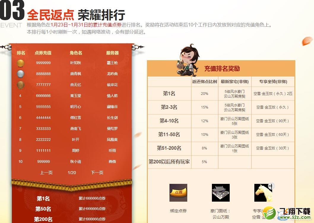 《天涯明月刀》充值有奖 消费返利