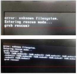  The black screen prompts error: unknown filesystem