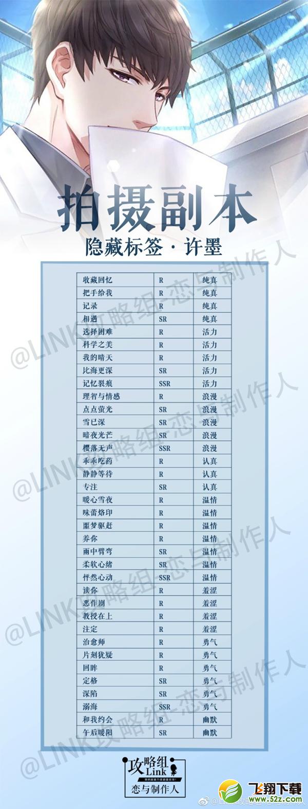 恋与制作人拍摄副本许墨隐藏标签_恋与制作人拍摄副本许墨攻略