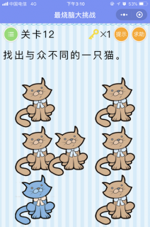 找出与众不同的一只猫_微信最烧脑大挑战第12关通关攻略